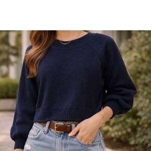 J.Crew Navy Blue Cotton Raglan Crewneck Sweater – Women's Size S